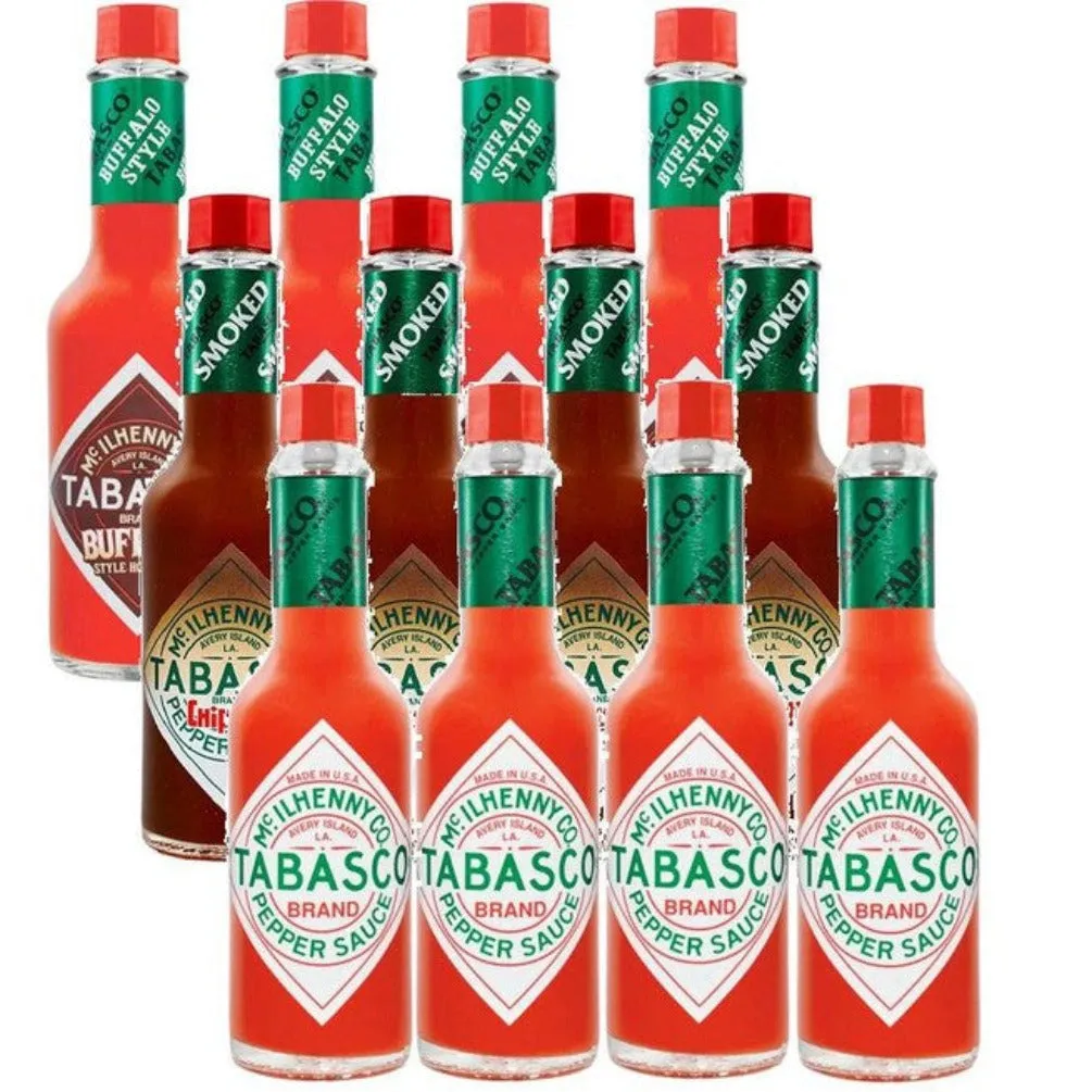 Tabasco Mix 12 Pack Original Red Pepper/Buffalo/Chipotle Hot Sauce 150ml Variety Pack