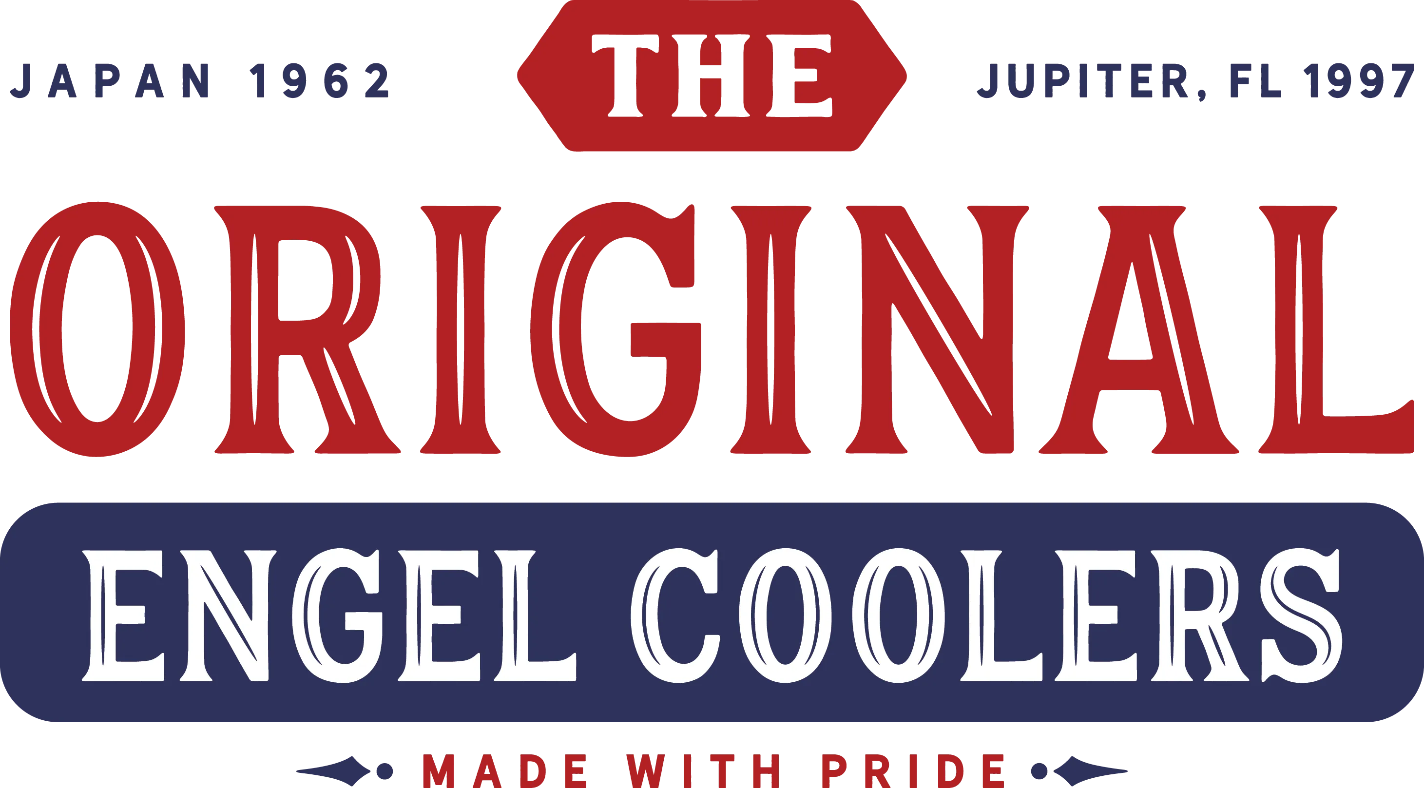 The Original Engel Coolers - Blue and Red badge Sticker on clear backing