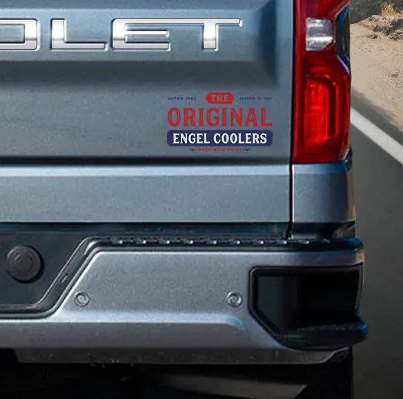 The Original Engel Coolers - Blue and Red badge Sticker on clear backing