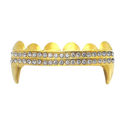 Vampire Fang Double Iced Out Gold Grillz Top