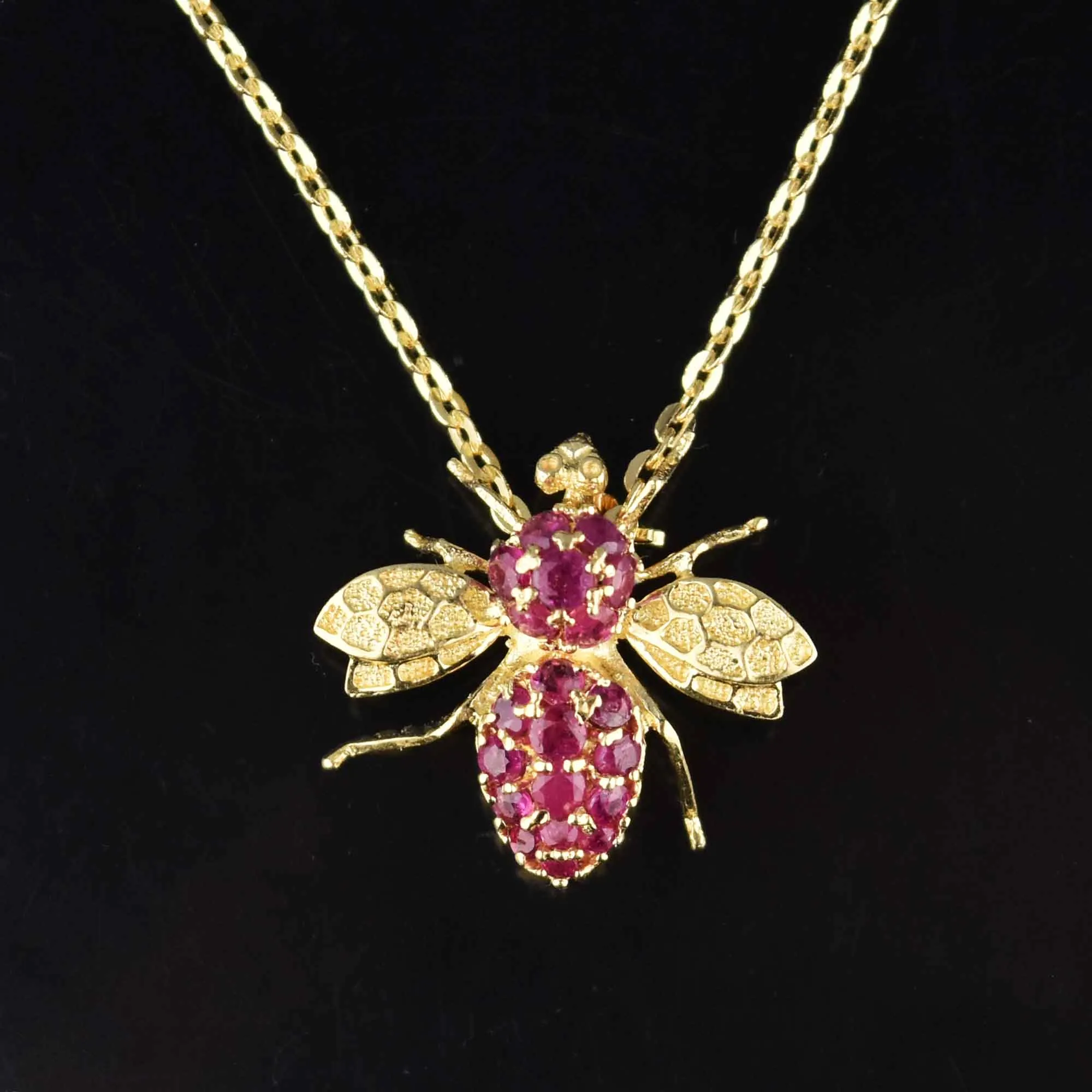 Vintage 14K Gold Natural Ruby Bee Brooch Pendant