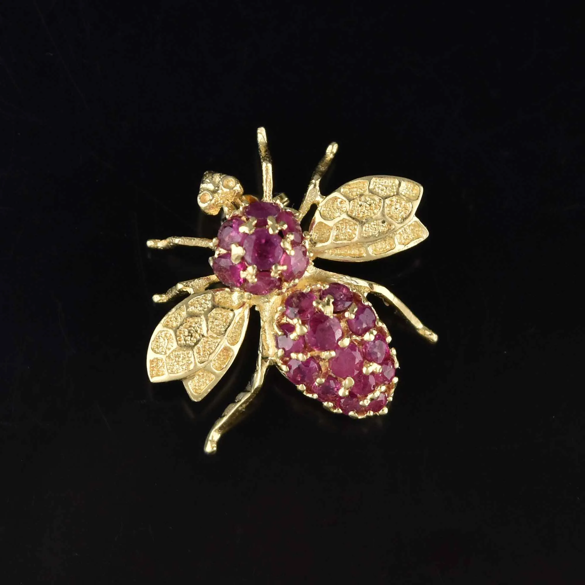 Vintage 14K Gold Natural Ruby Bee Brooch Pendant