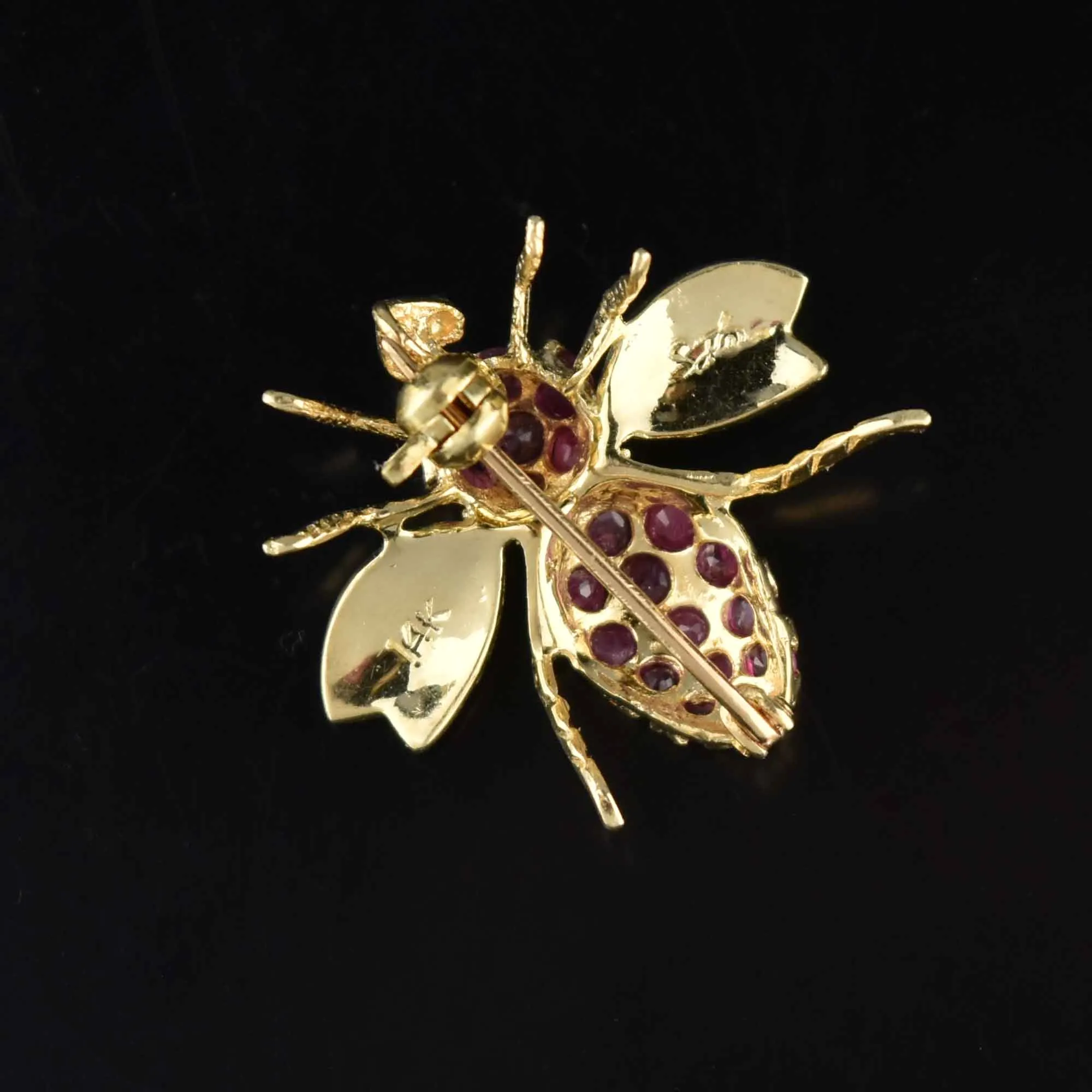 Vintage 14K Gold Natural Ruby Bee Brooch Pendant