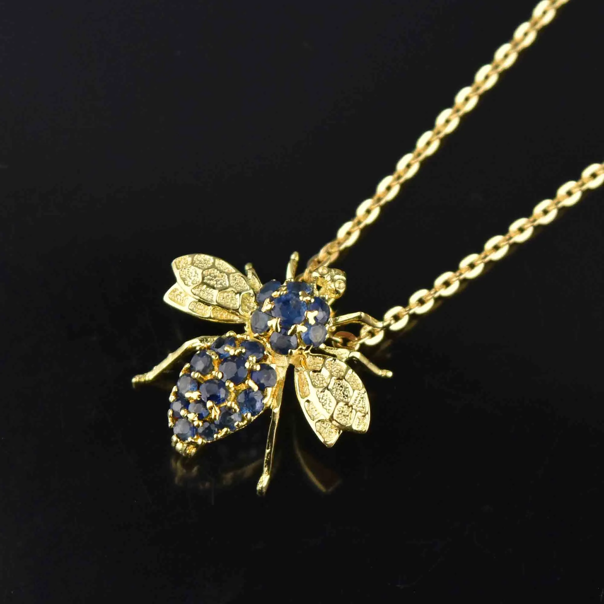 Vintage 14K Gold Sapphire BumbleBee Brooch Pendant