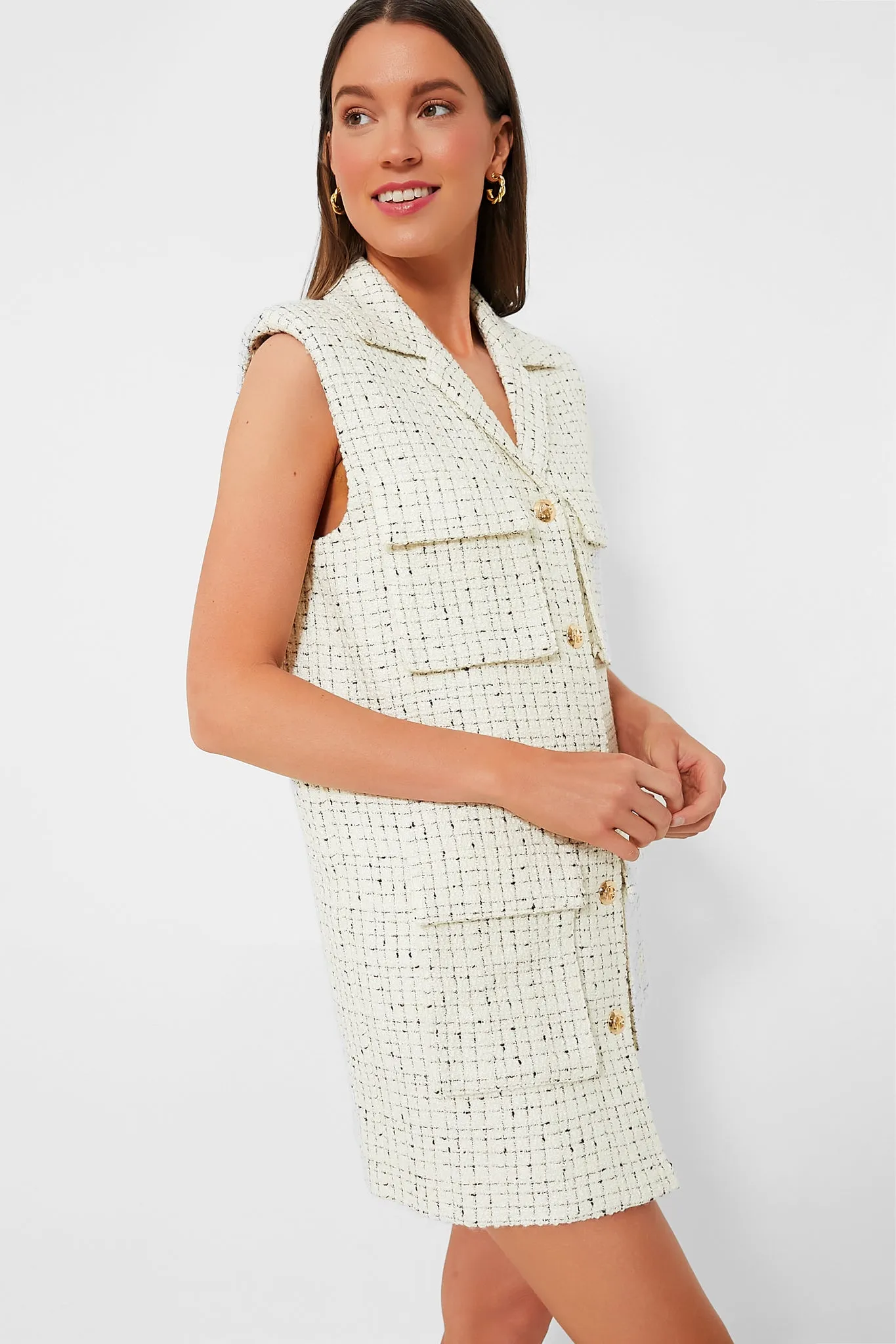 White and Black Tweed Alden Dress