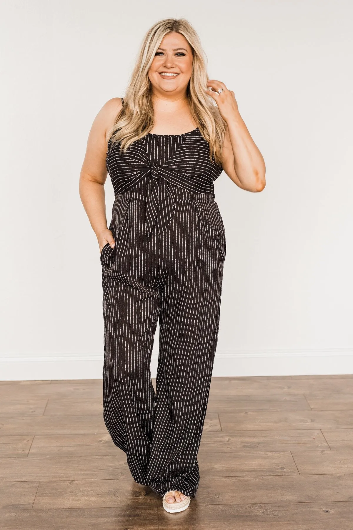 You Found Me Striped Jumpsuit- Black