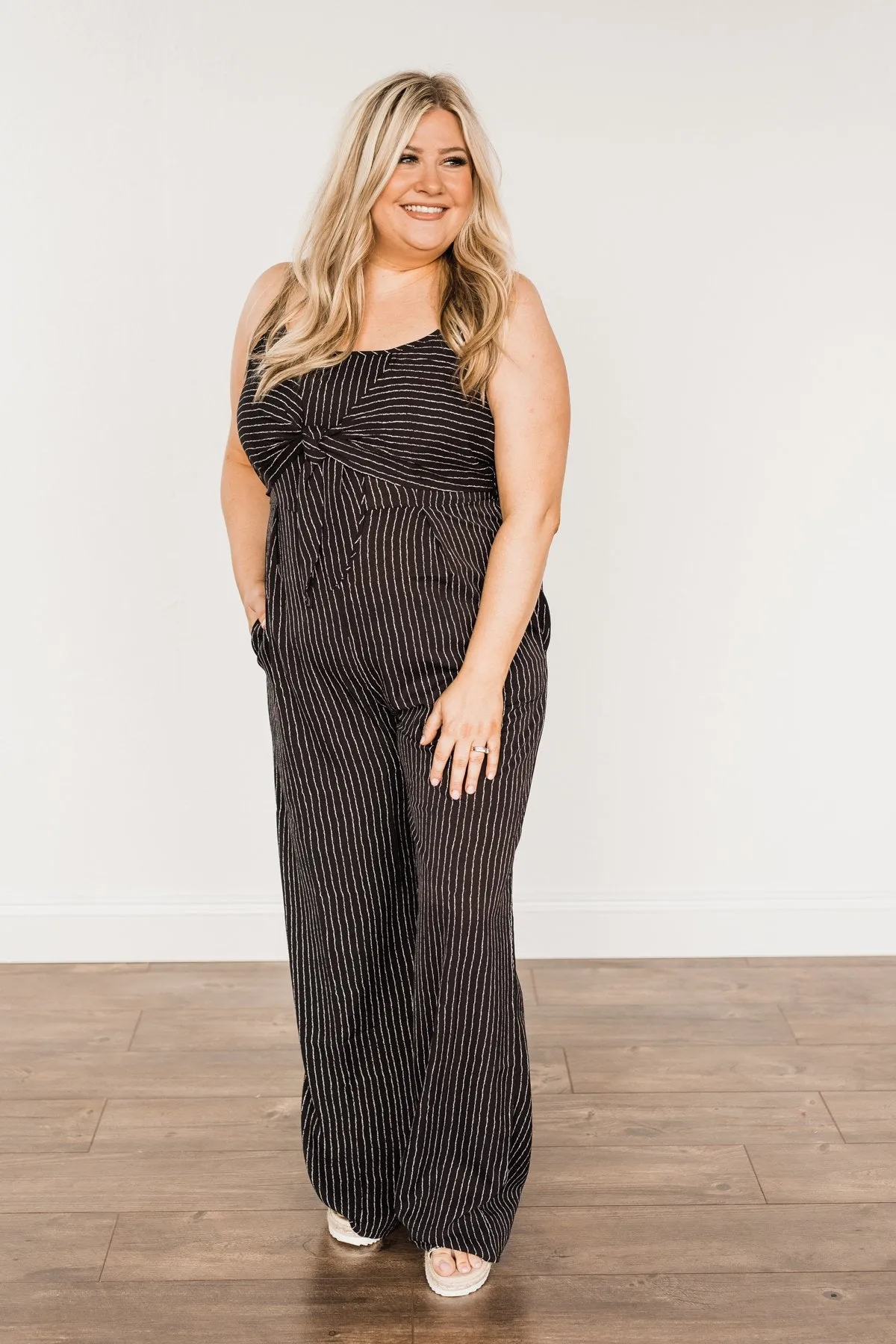 You Found Me Striped Jumpsuit- Black