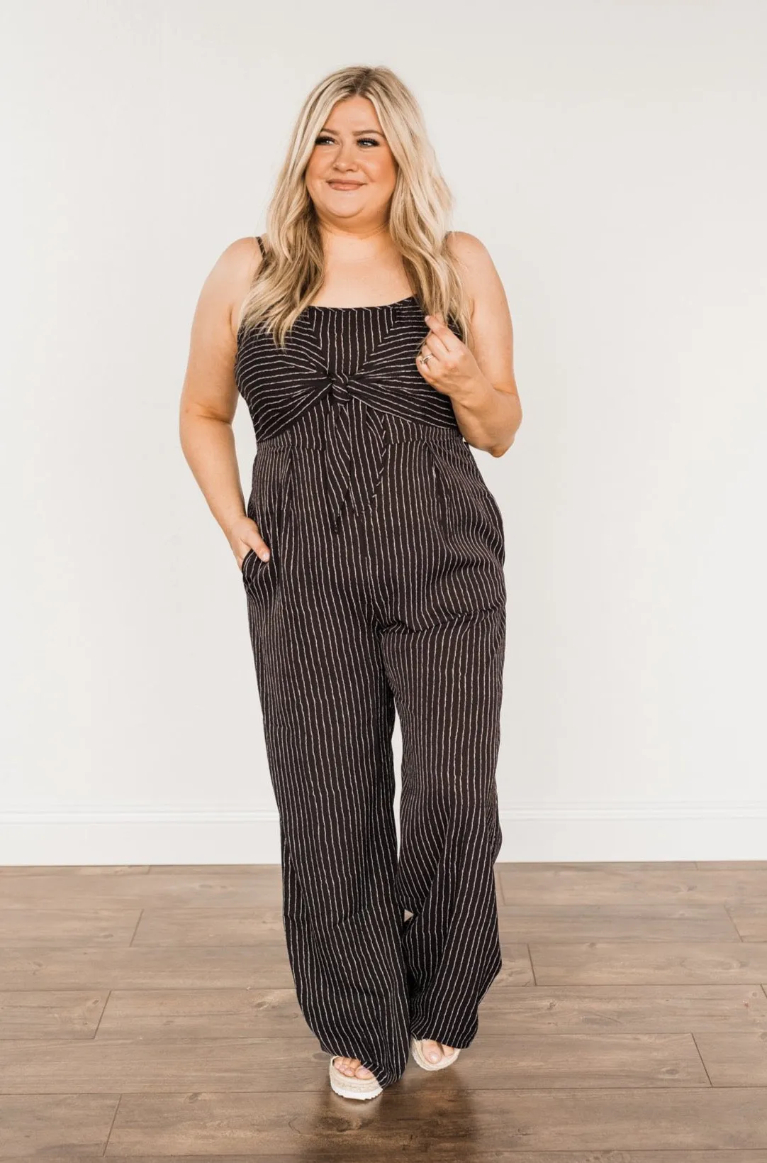 You Found Me Striped Jumpsuit- Black