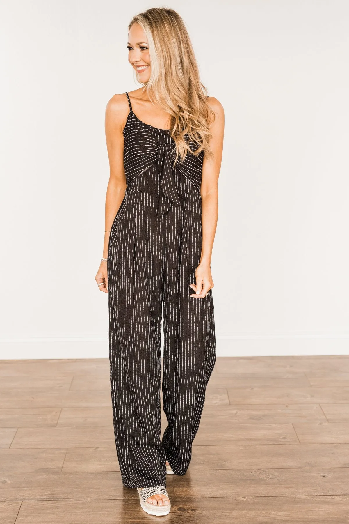 You Found Me Striped Jumpsuit- Black