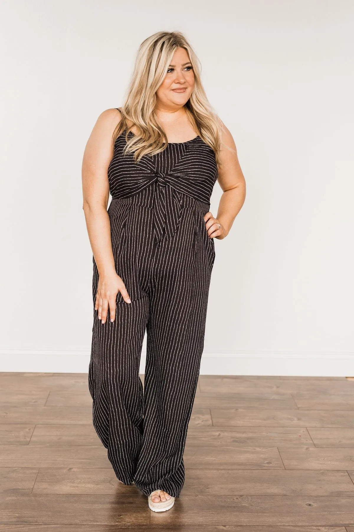 You Found Me Striped Jumpsuit- Black