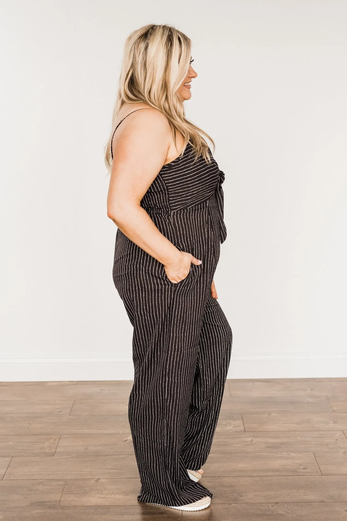 You Found Me Striped Jumpsuit- Black